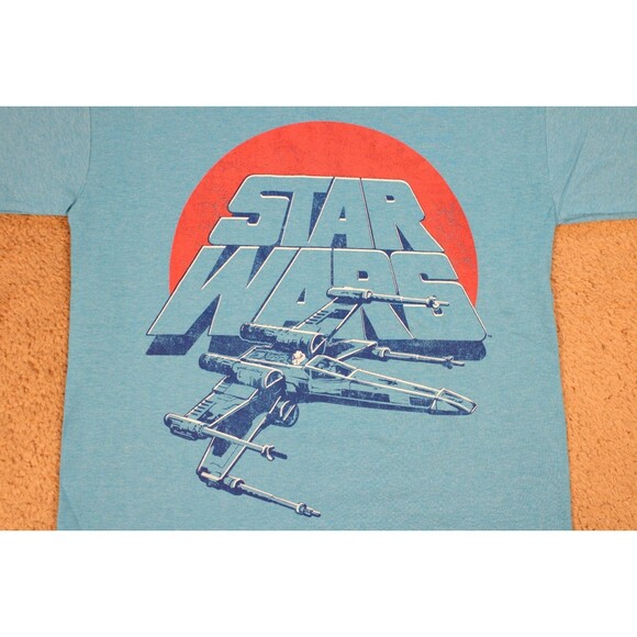 STAR WARS Boys X-Wing Fighter Graphic T-Shirt (Large) Light Blue Heather NWOT - Picture 2 of 6